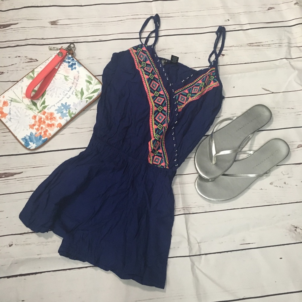 Fun & Flirt blue Aztec print romper